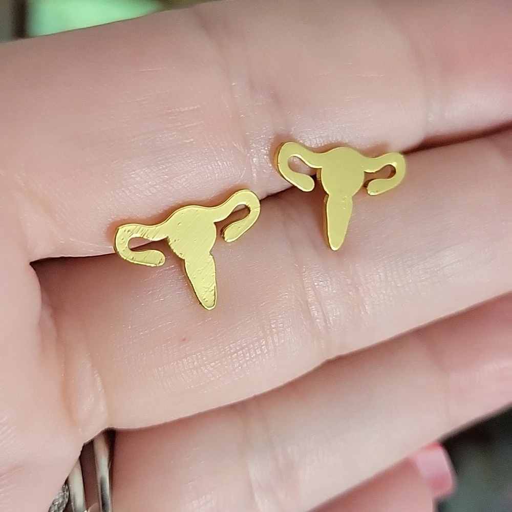 Femcore Uterus Stud Earrings, My Body My Choice - Picture 2 of 6